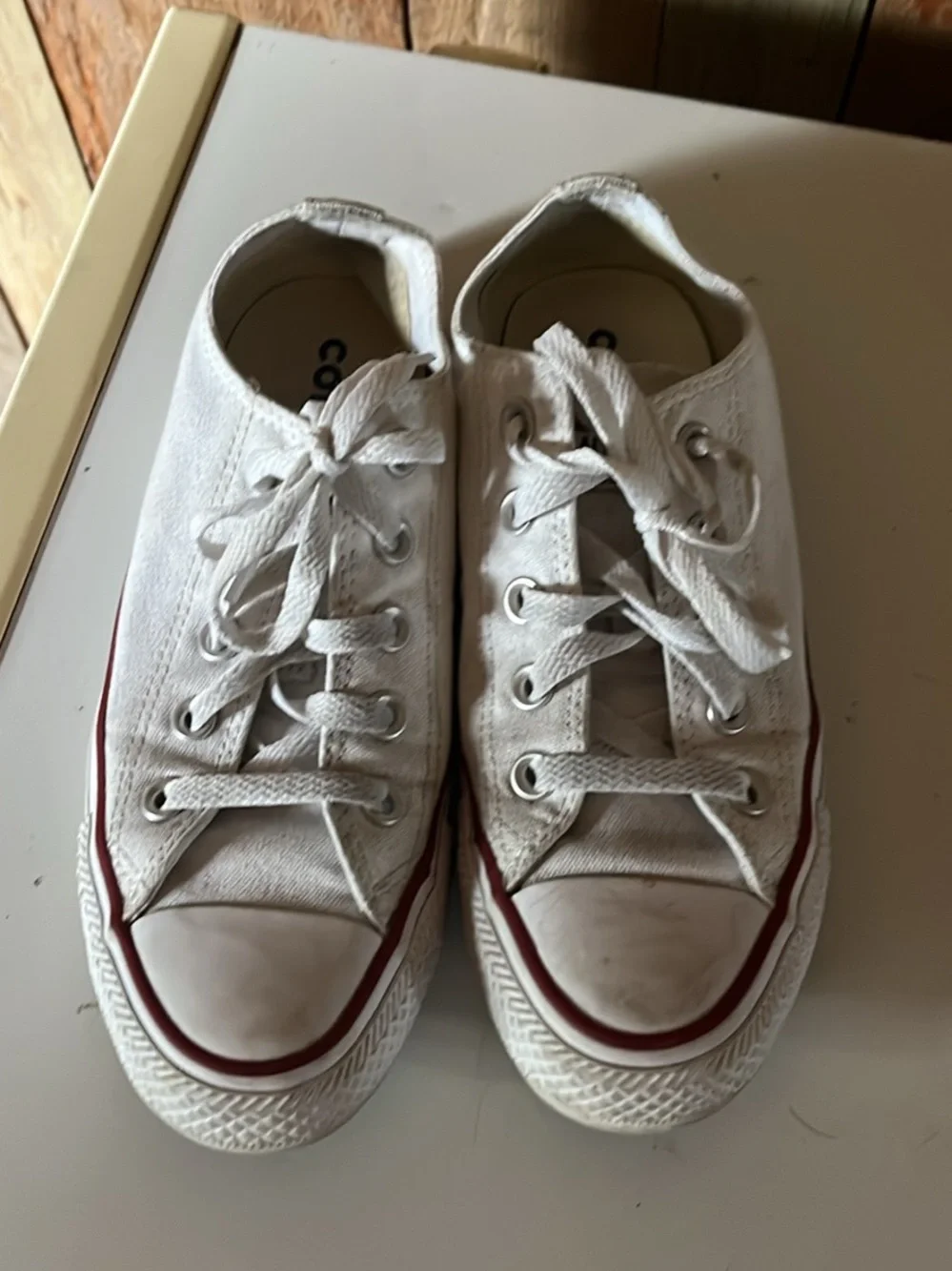Classic Low-Top Canvas Sneakers in White with Red Trim